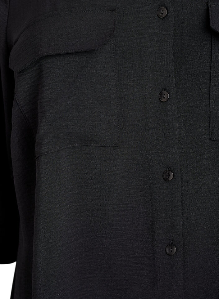 Shirt with chest pockets and 3/4 sleeves, Black, Packshot image number 2