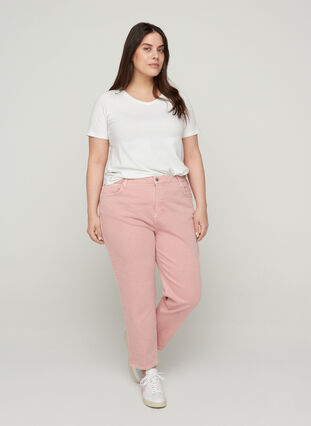 Mom fit jeans in cotton, Rose Smoke, Model image number 0