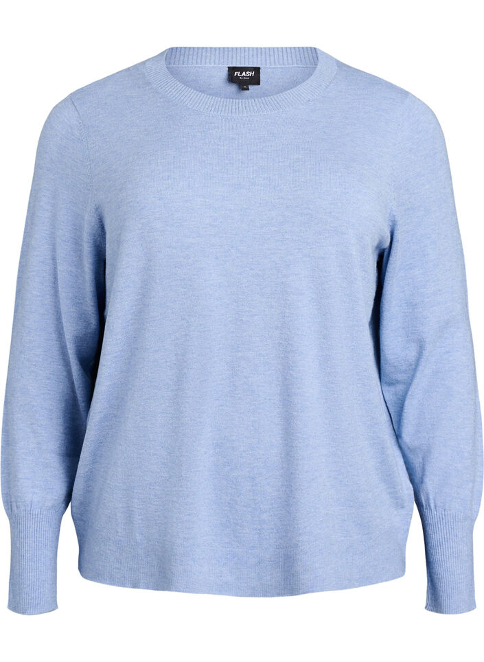 Knitted blouse with a round neck, Blue, Packshot image number 0