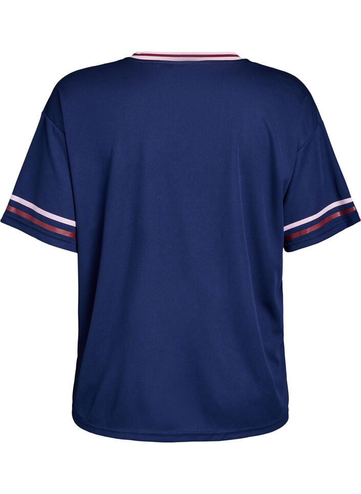 Sporty t-shirt with stripes and text motif, Blue, Packshot image number 1