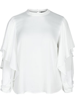 Long-sleeved blouse with a round neck, Snow White, Packshot image number 0
