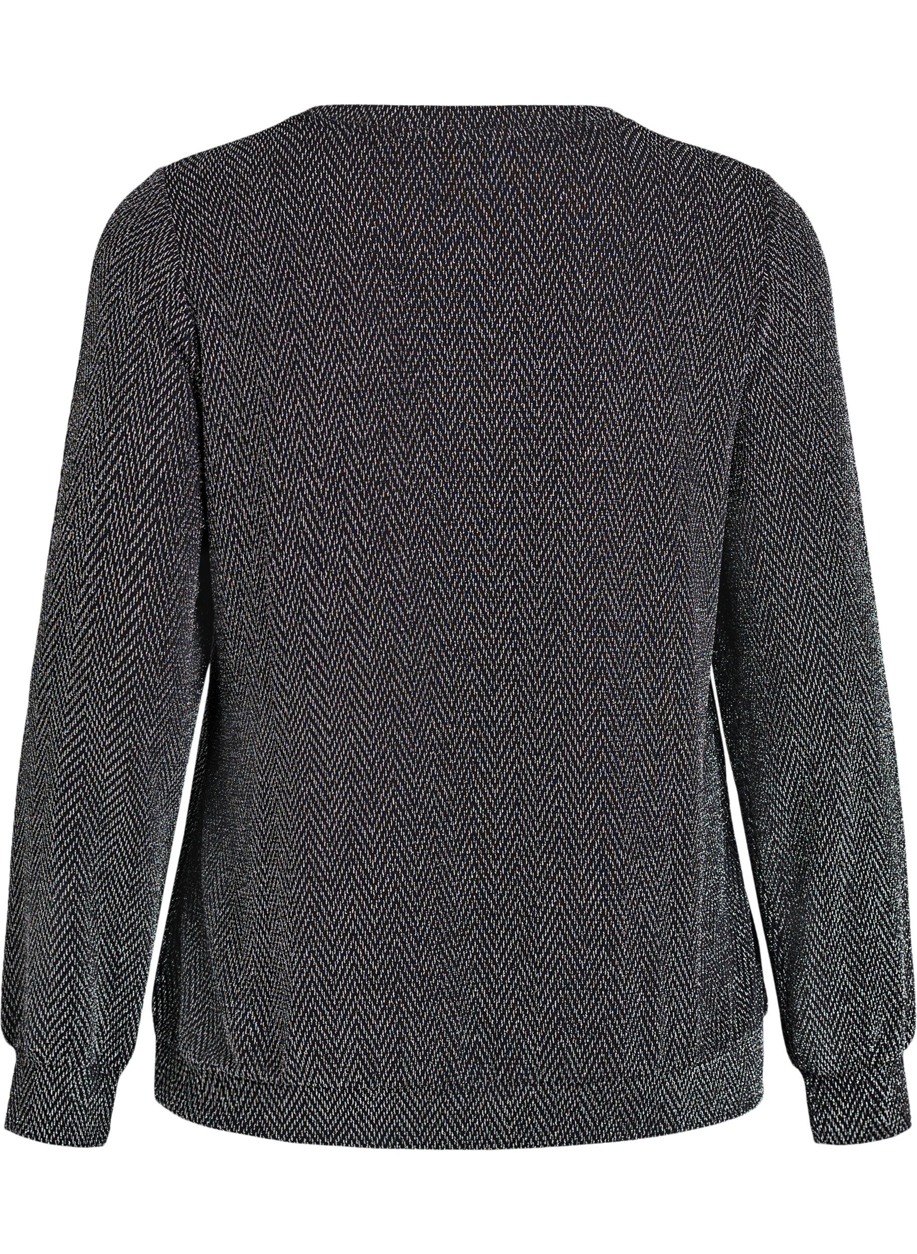 ZizzifashionBlouse with herringbone pattern and glitter thread, Black, Packshot image number 1