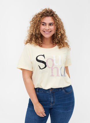 Organic cotton T-shirt with print, Light Yellow, Model image number 0