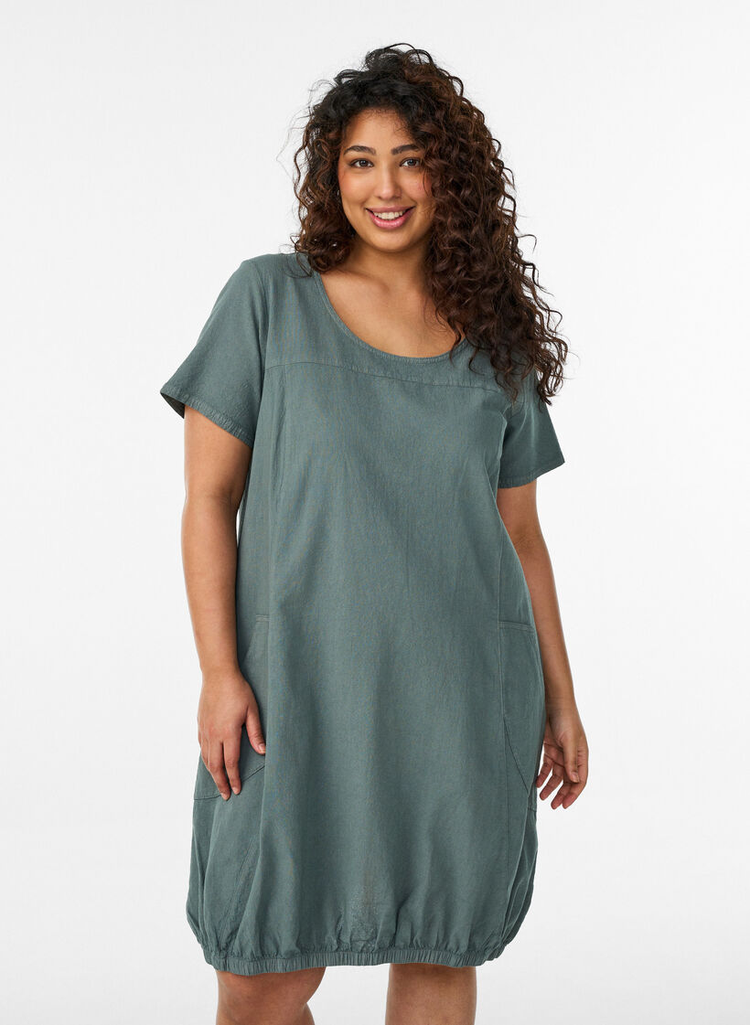 Short sleeve cotton dress, Green, Model image number 0