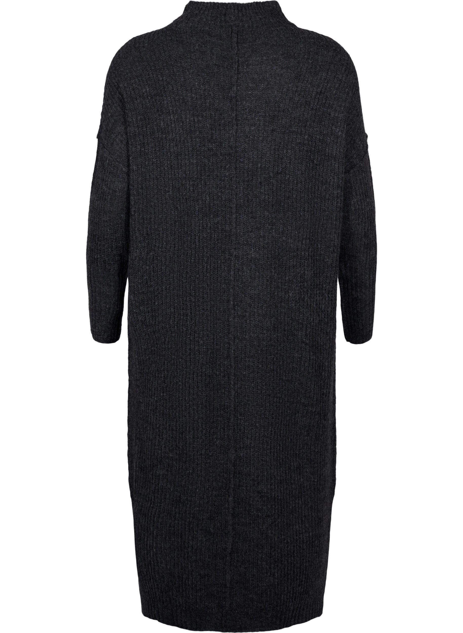 ZizzifashionLong oversized knitted dress with slit, Dark Grey, Packshot image number 1