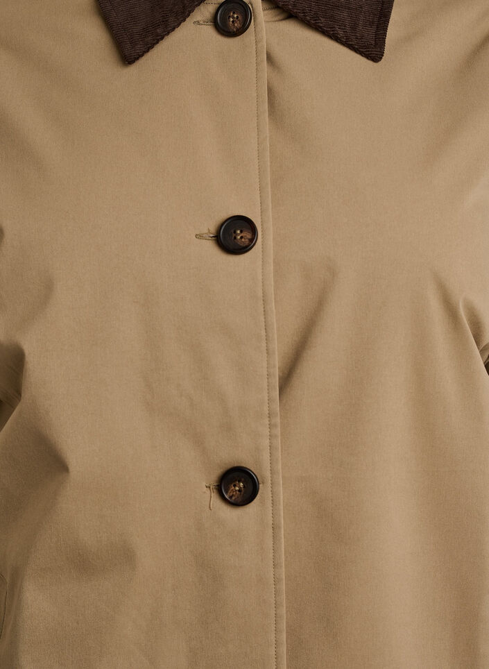 Mid-length jacket with corduroy collar, Beige, Packshot