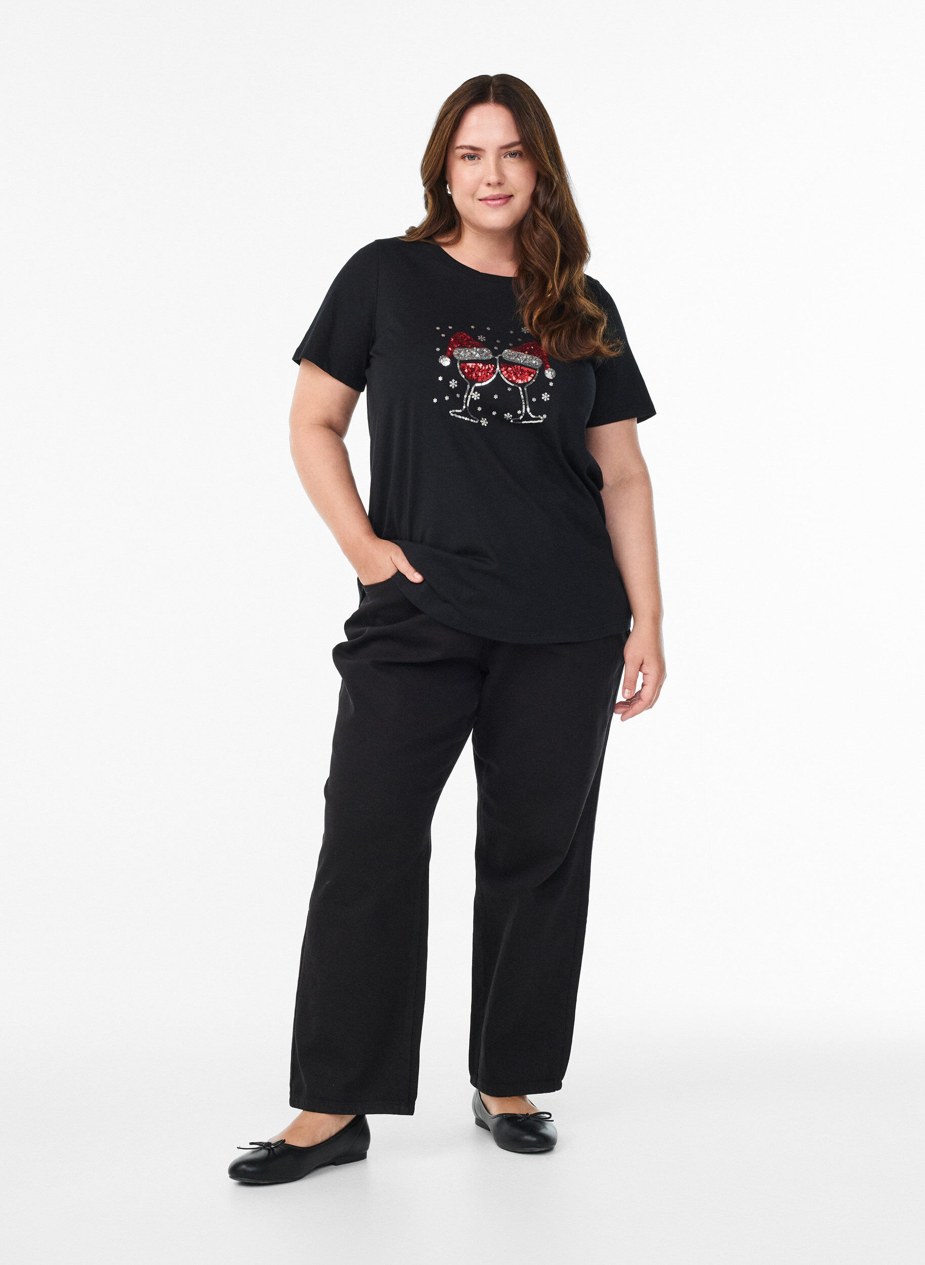 Zizzifashion Christmas t-shirt in organic cotton, Black, Model image number 1