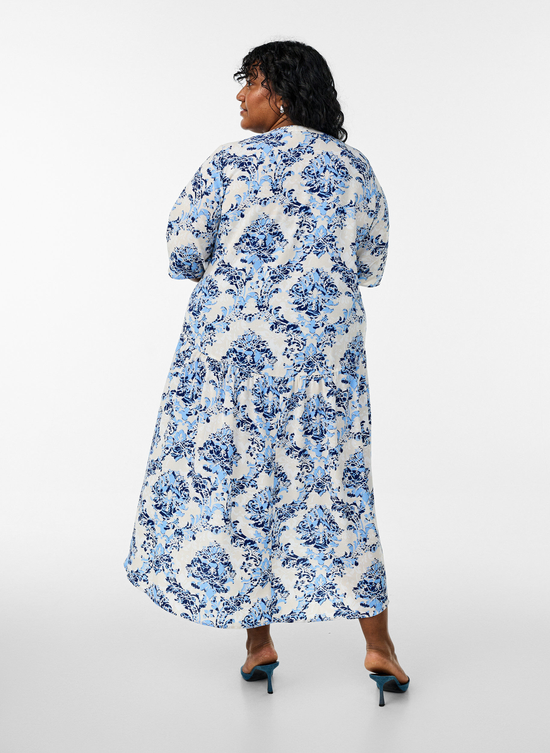 Zizzifashion A-line midi dress with short sleeves, Beige, Model image number 2