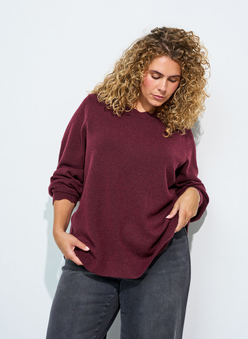 Knitted blouse with wavy edges, Red, Model image number 0