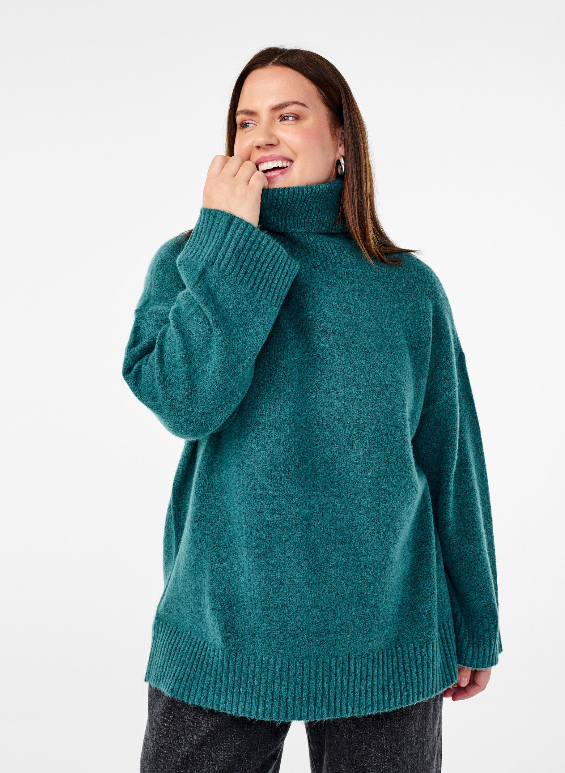 Zizzifashion Knitted turtleneck blouse, Atlantic Deep Mel., Model image number 0