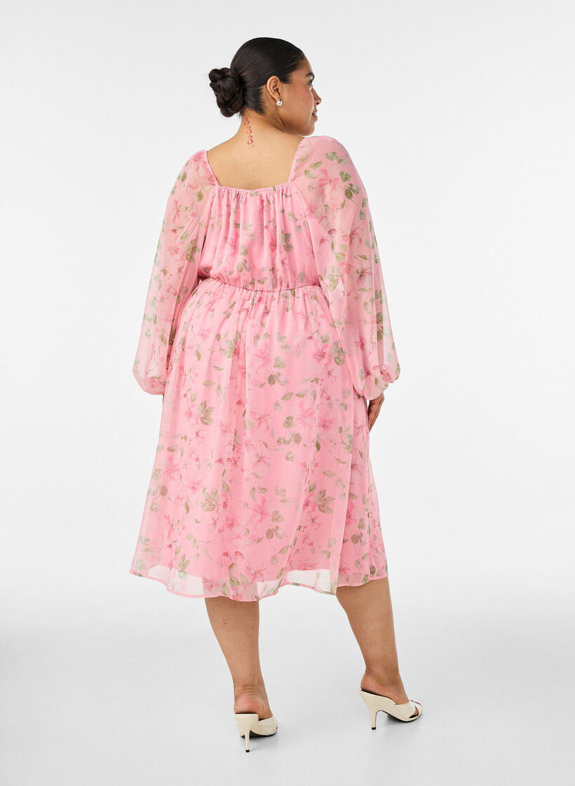 Chiffon party dress with long sleeves, Rose, Model image number 1