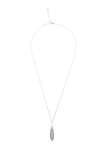 Silver-Toned Necklace with Leaf-shaped Pendant, Silver, Packshot image number 1