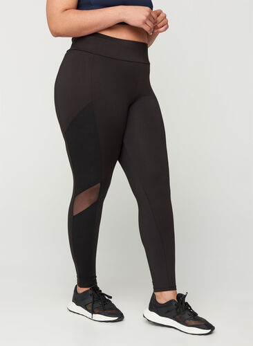 Cropped sports tights with mesh, Black, Model image number 1