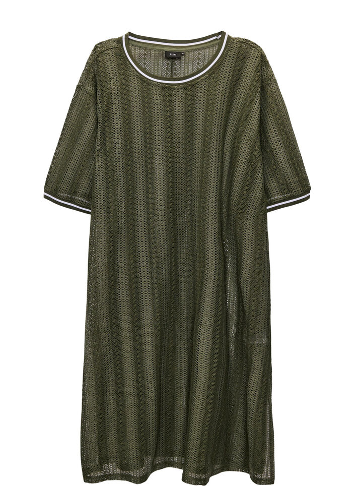 Midi dress with openwork pattern and short sleeves, Green, Packshot