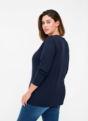 Long sleeve, viscose basic blouse, Night Sky, Model image number 1