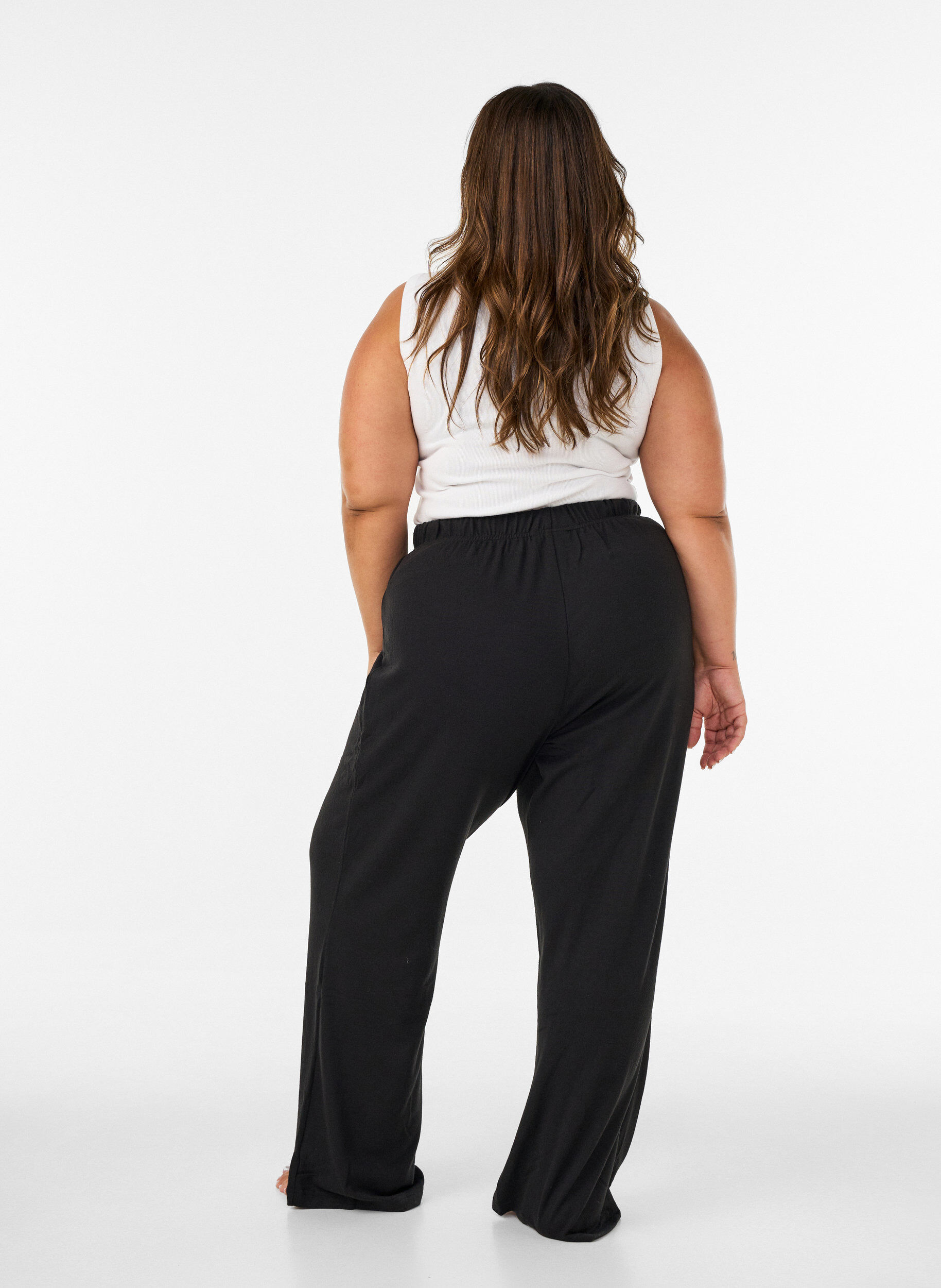 ZizzifashionHigh-waisted wide-leg jersey trousers, Black, Model image number 2