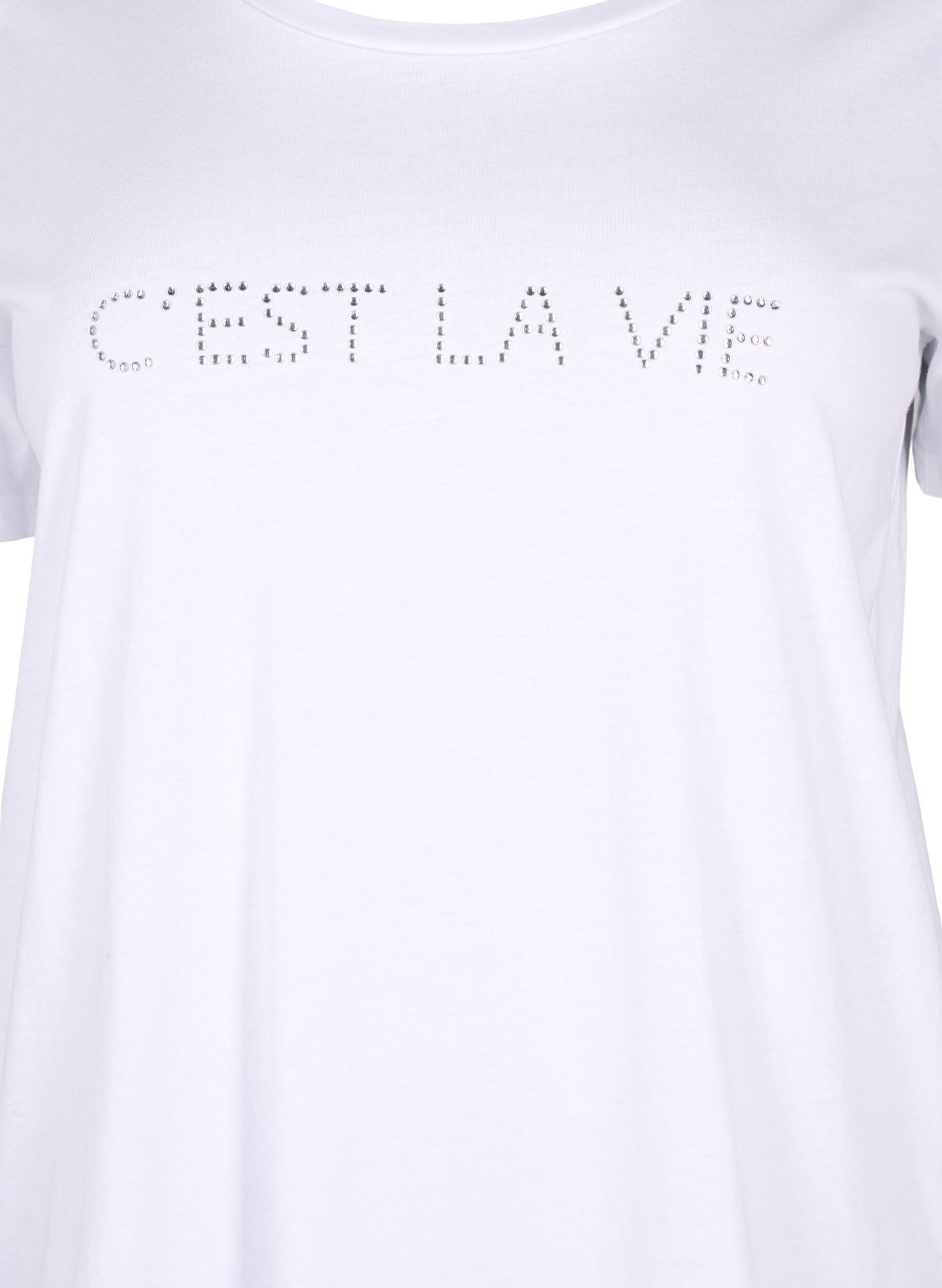 Zizzifashion T-shirt with rhinestones, B.White W.Rhinestone, Packshot image number 2