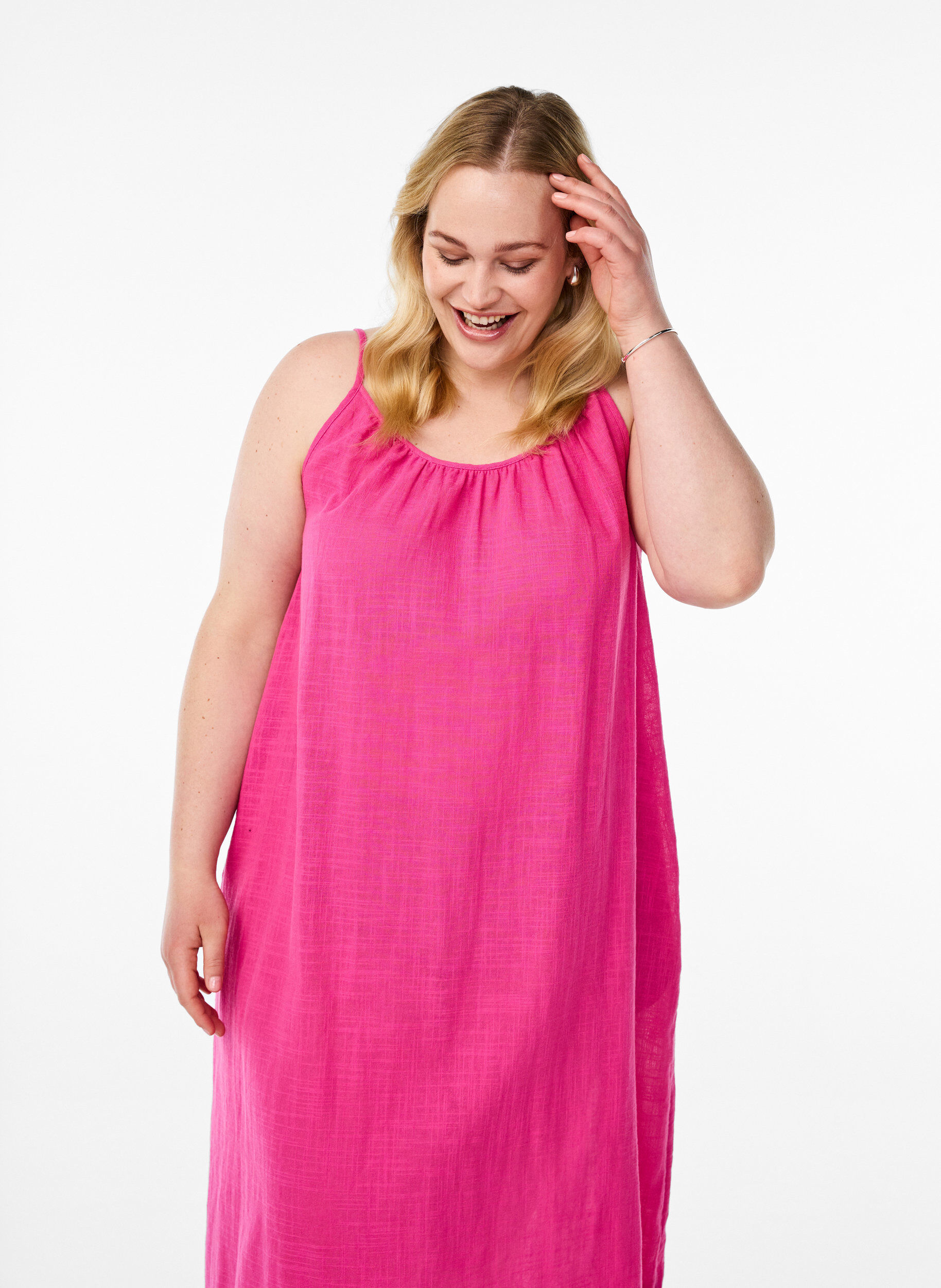 Zizzifashion FLASH - Midi-length cotton strap dress, Pink, Model image number 2