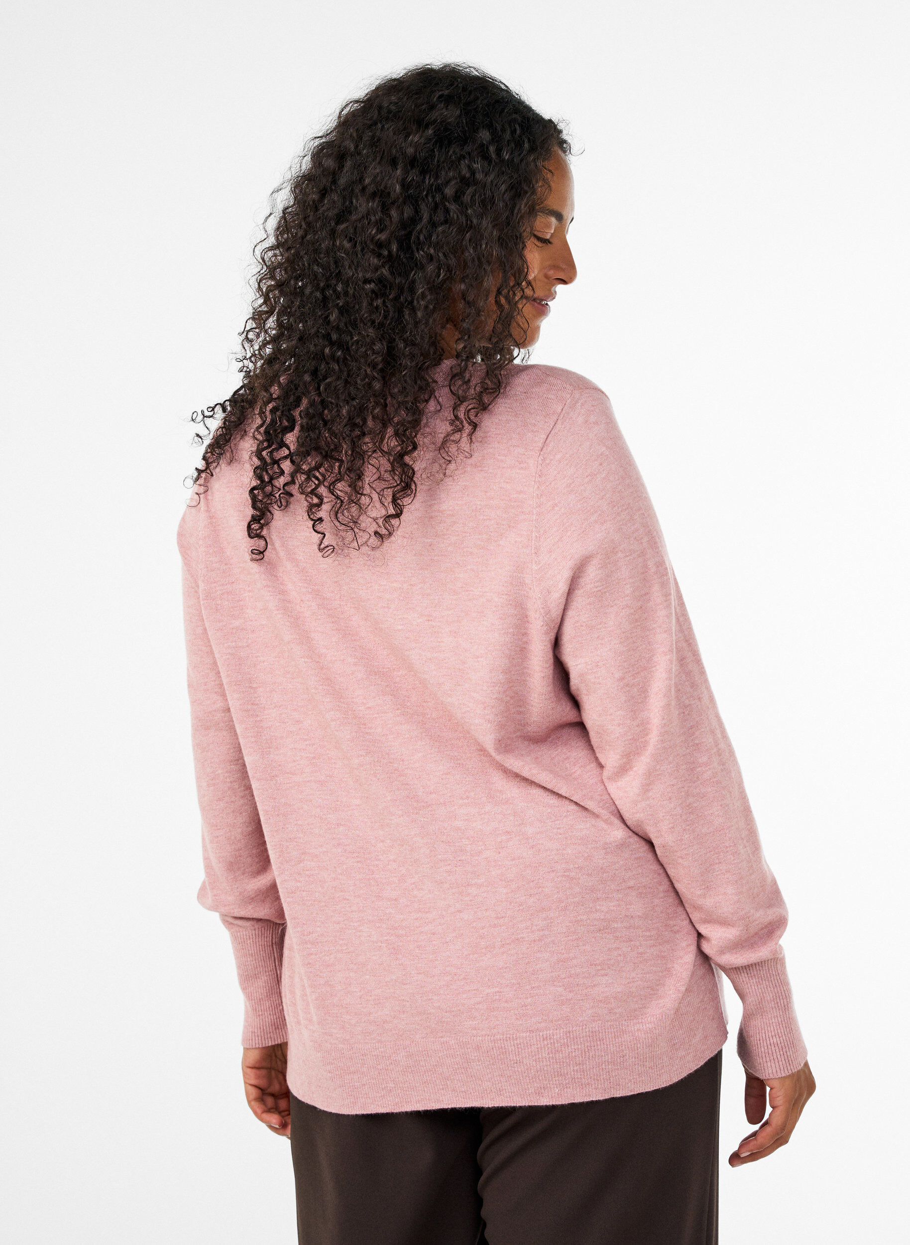 ZizzifashionKnitted blouse with a round neck, Rose, Model image number 2
