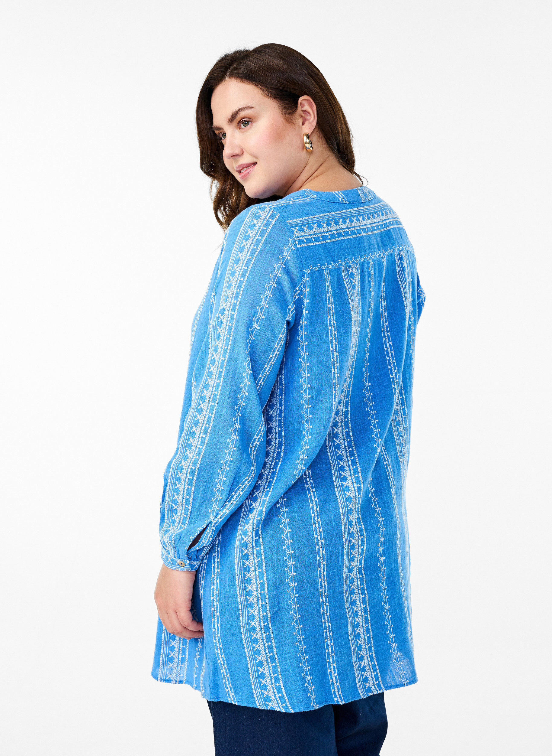 Zizzifashion Tunic with embroidered pattern, Blue, Model image number 2