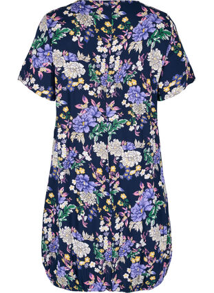 Short-sleeved viscose dress with print, Blue Flower AOP, Packshot image number 1