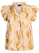 Viscose blouse with leaf print and ruffle details, Yellow, Packshot image number 0