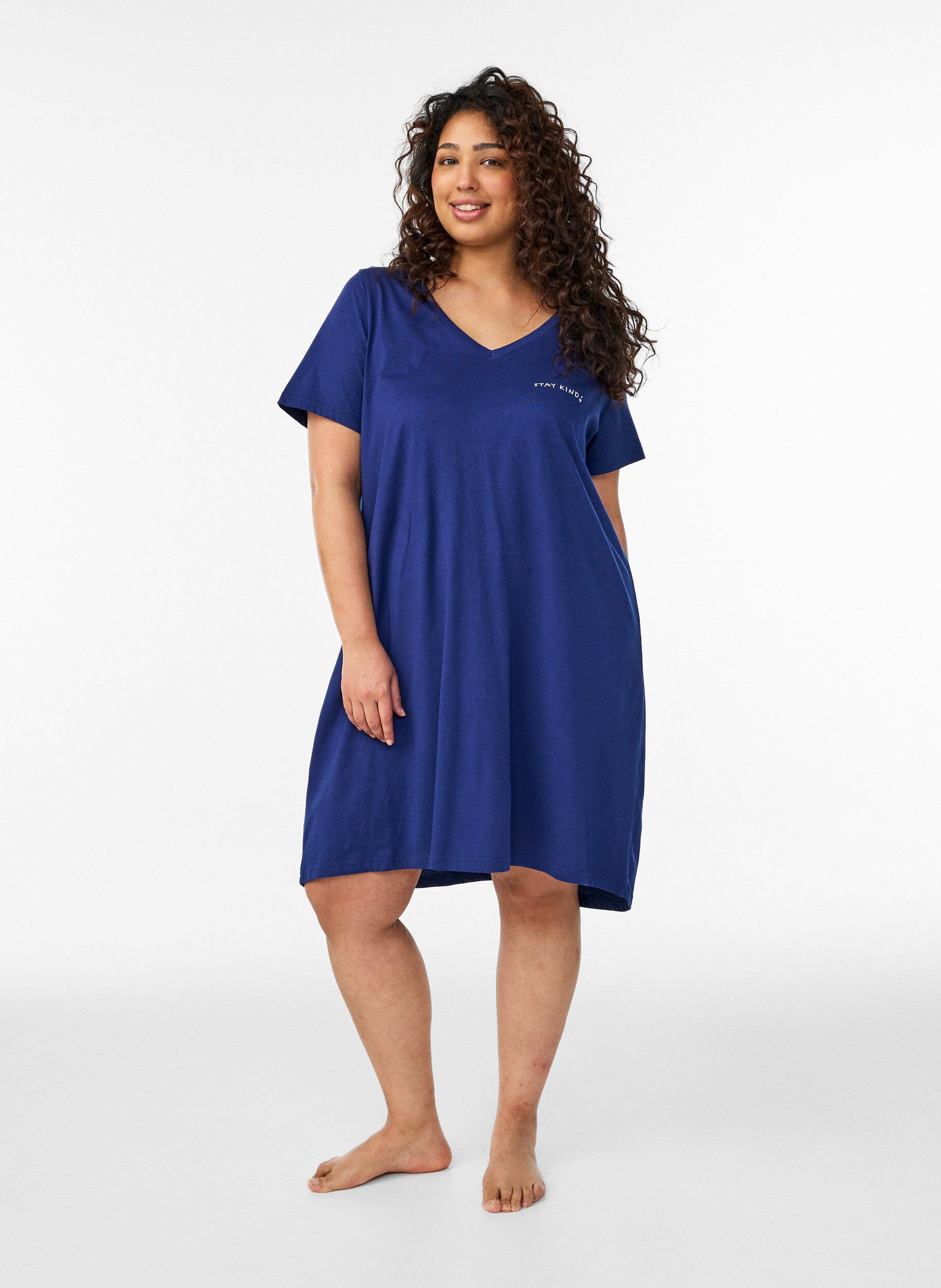 Zizzifashion Organic cotton nightdress with V-neck, Blue, Model image number 1