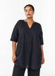 Cotton tunic with a V-neck, Black, Model image number 0