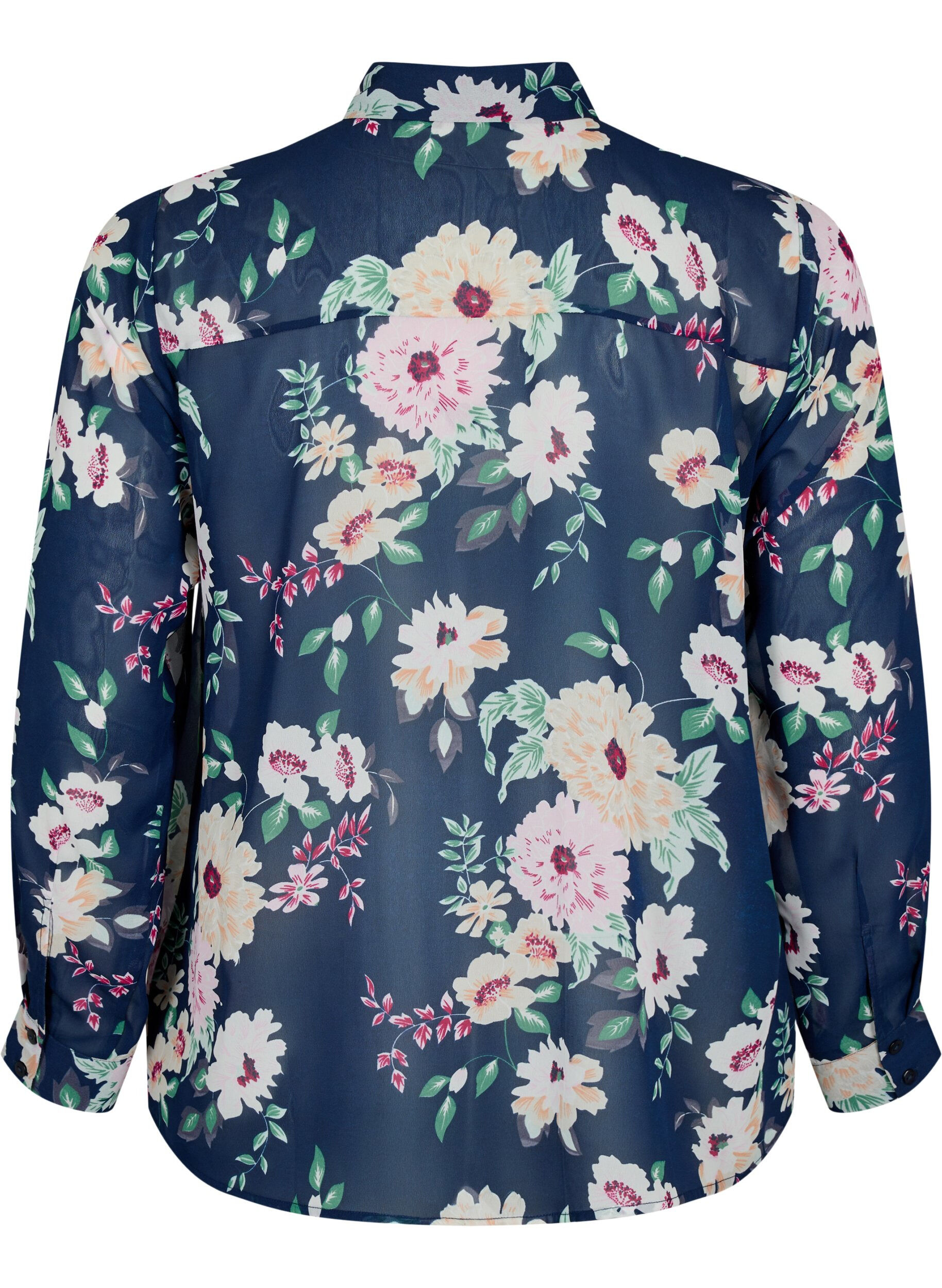 Zizzifashion FLASH - Long sleeve shirt with floral print, Navy Flower, Packshot image number 1