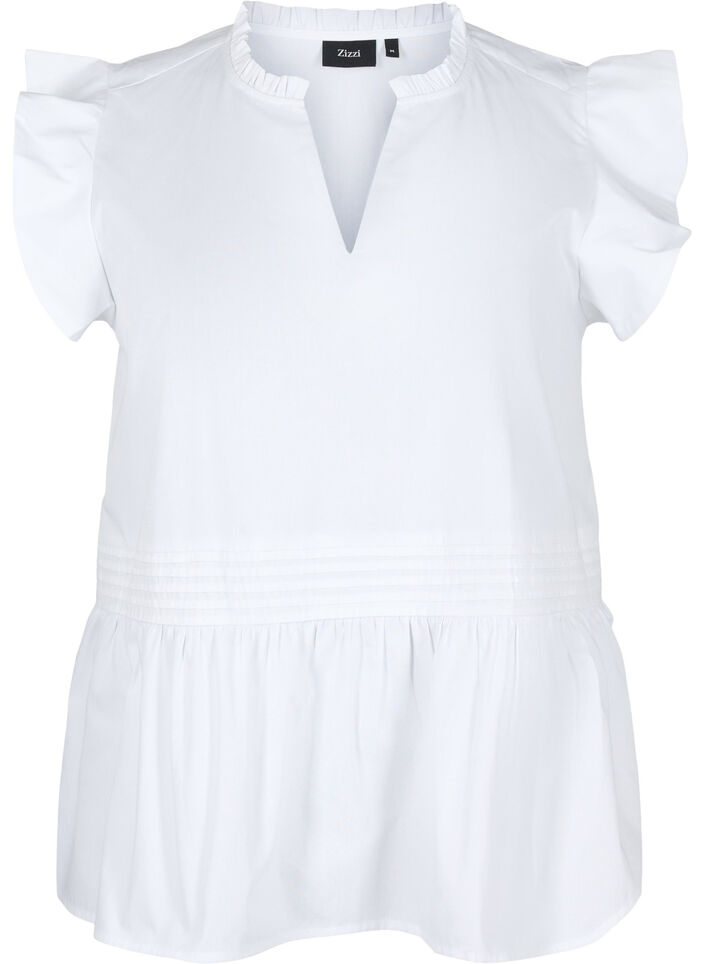 Sleeveless top with pin-tuck and ruffle details, White, Packshot image number 0