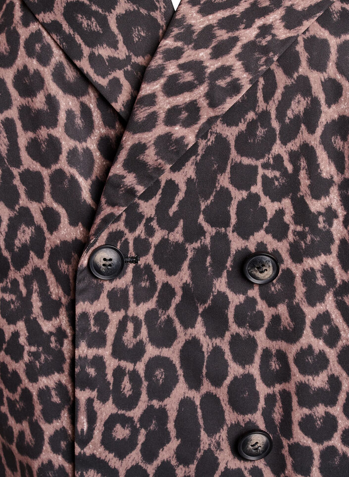 Double-breasted blazer jacket with leopard print, Brown, Packshot image number 2