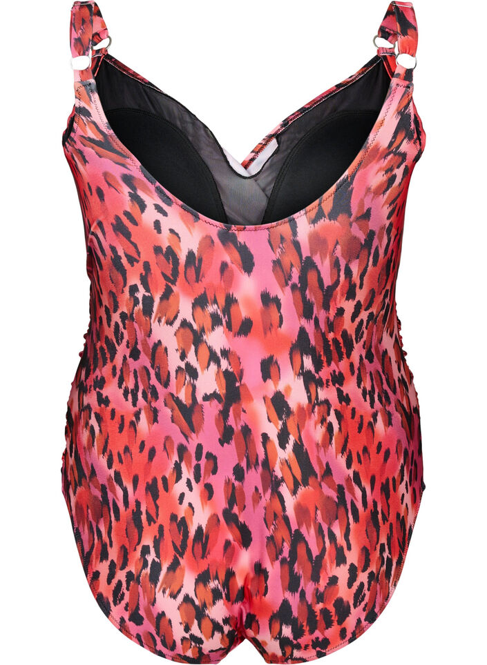 Swimsuit with print and wrap effect, Red Leopard AOP, Packshot image number 1