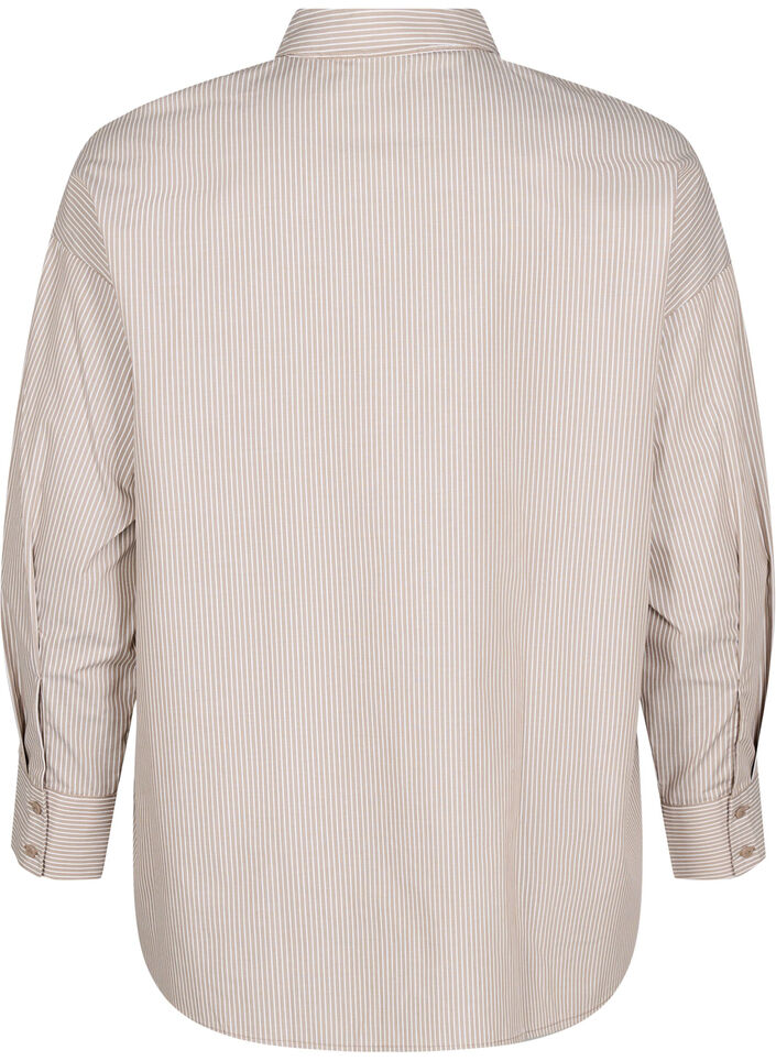 Loose long-sleeved shirt with stripes, Brown, Packshot image number 1