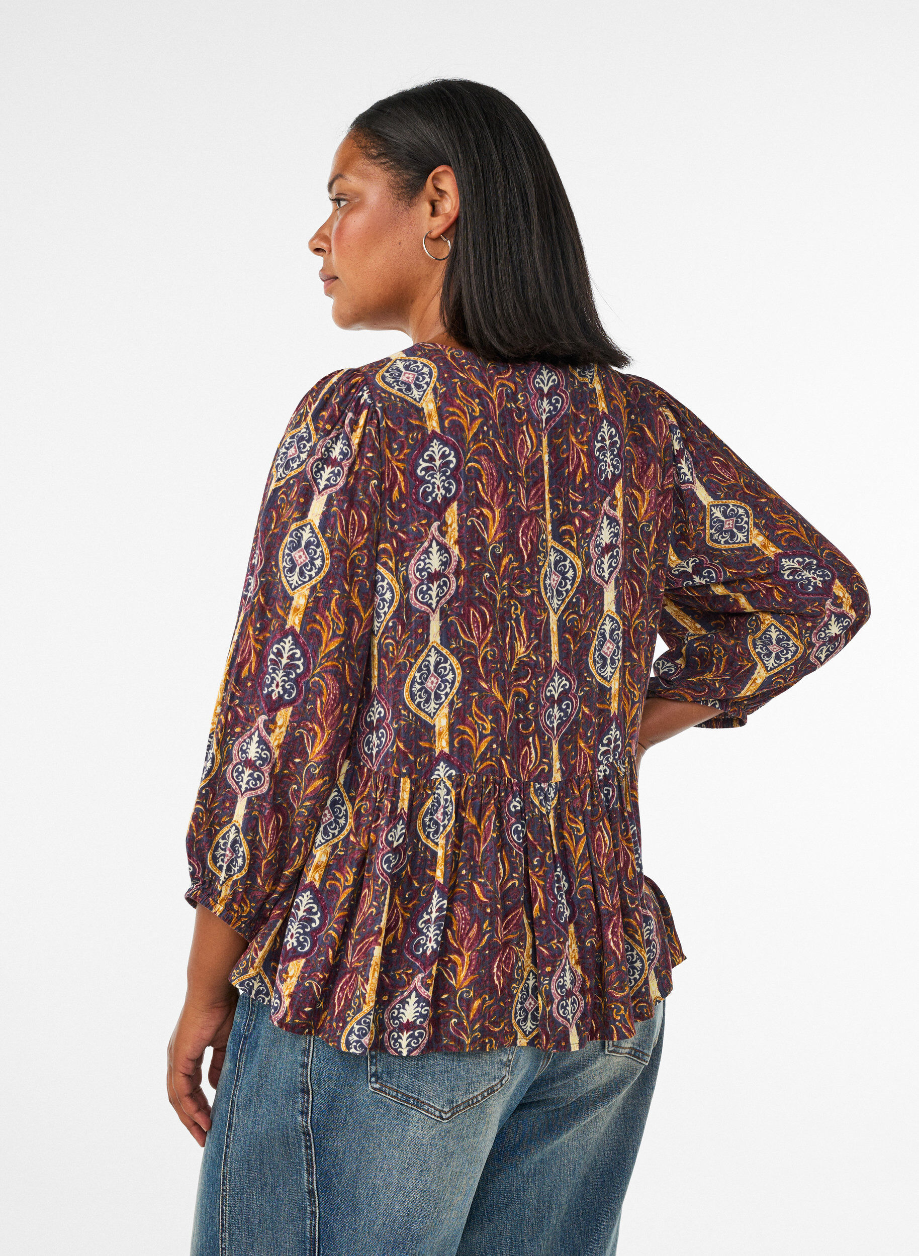 ZizzifashionBlouse with paisley print and lace detail, Purple, Model image number 2