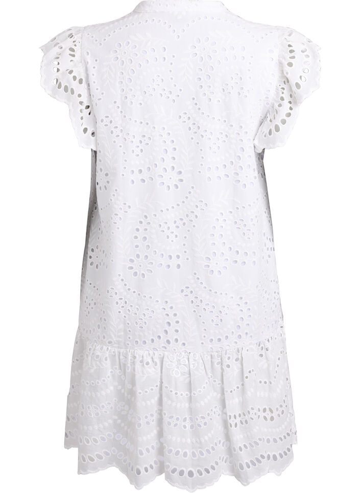 Broderie anglaise dress with ruffle sleeves, White, Packshot image number 1