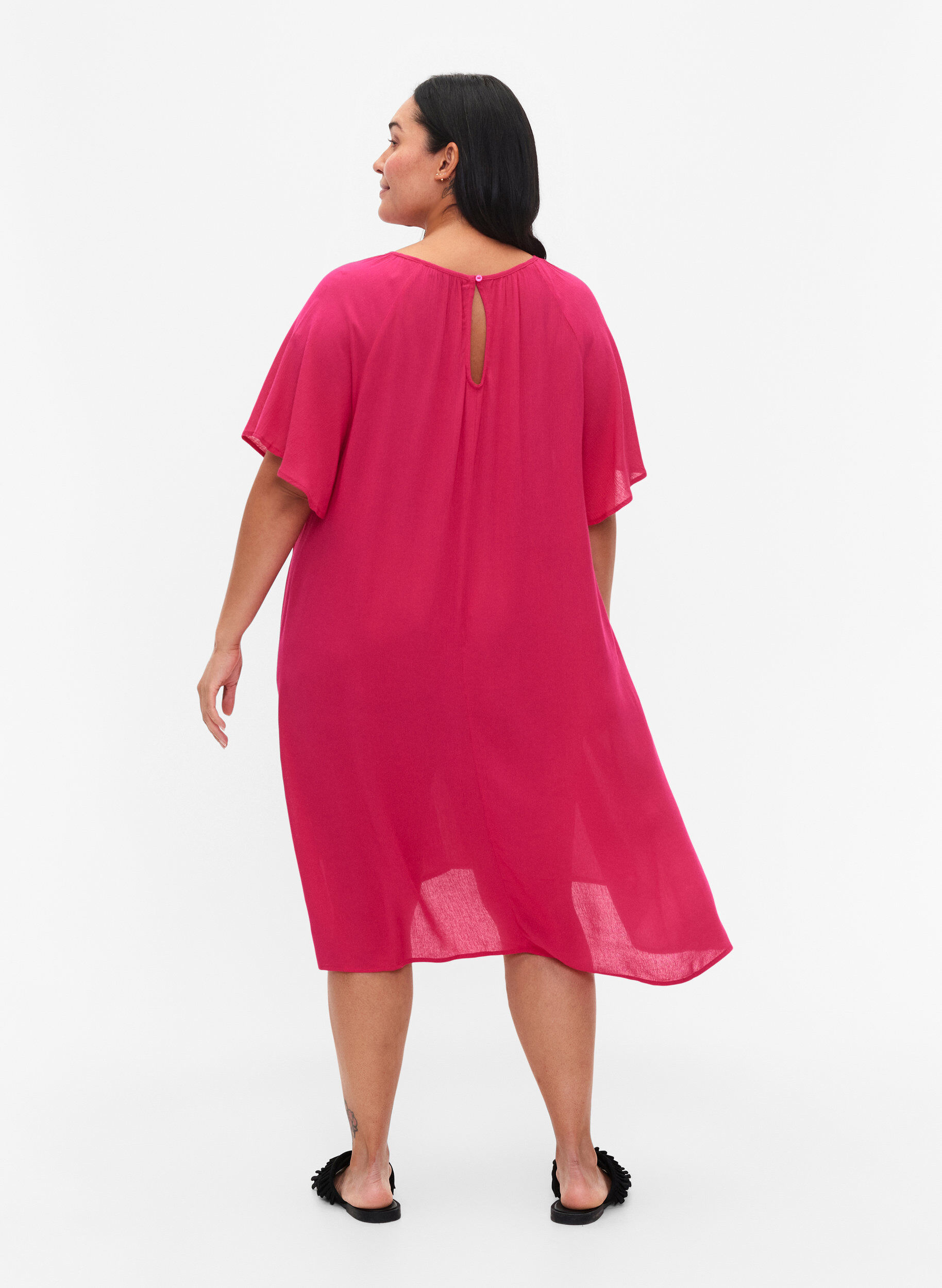 Zizzifashion Viscose dress with short sleeves, Bright Rose, Model image number 1