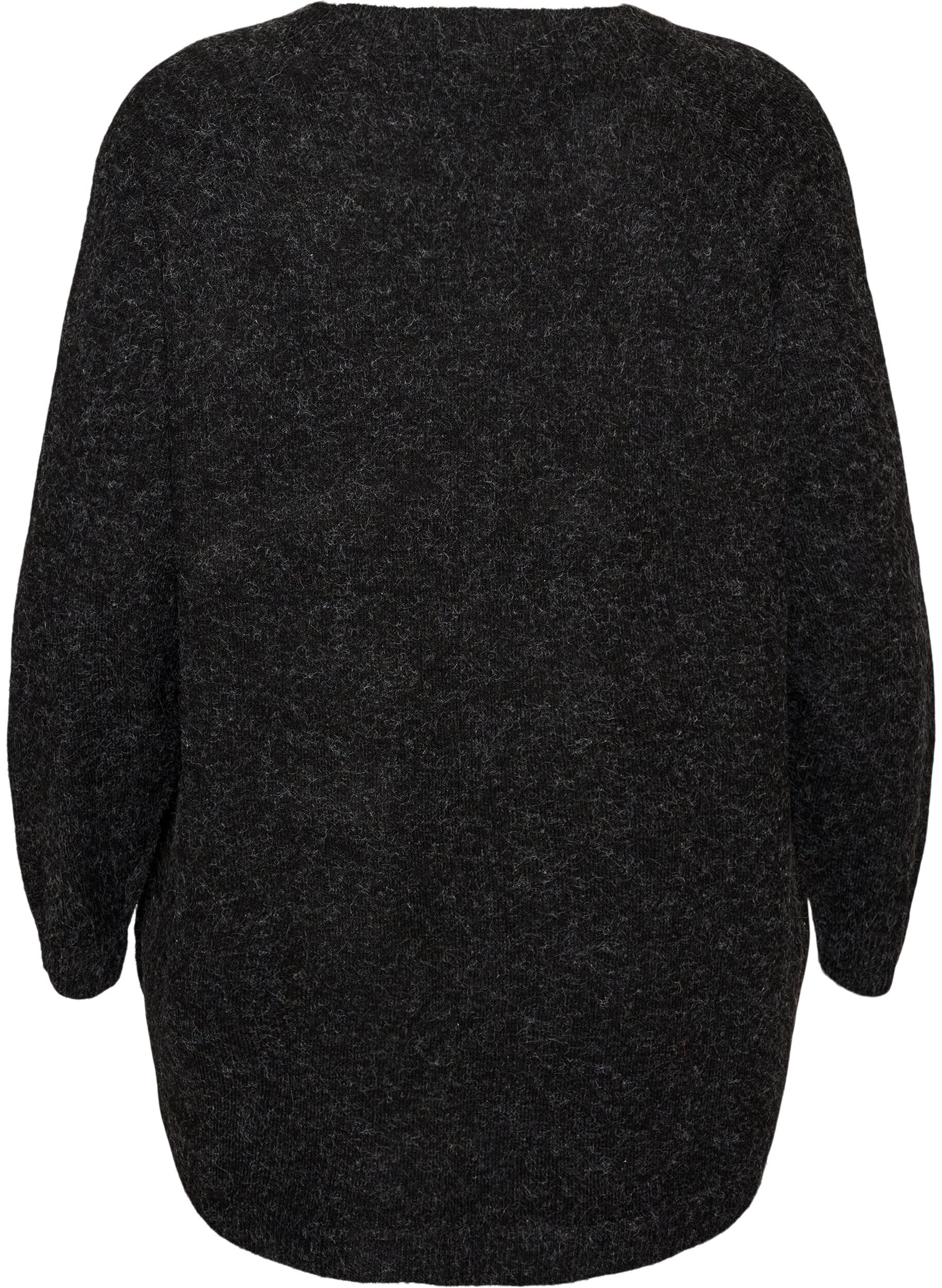 ZizzifashionLong knitted blouse with ball buttons, Dark Grey, Packshot image number 1