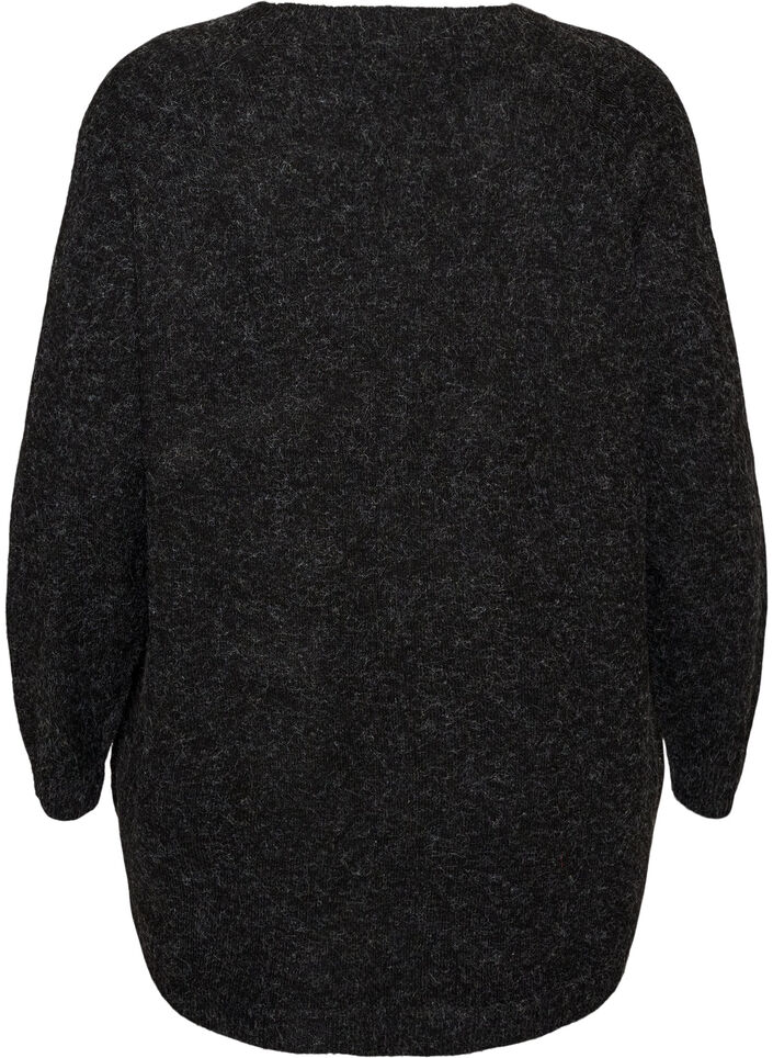 Long knitted blouse with ball buttons, Dark Grey, Packshot image number 1