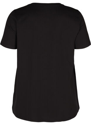 Cotton t-shirt with a-line cut and print, Black, Packshot image number 1