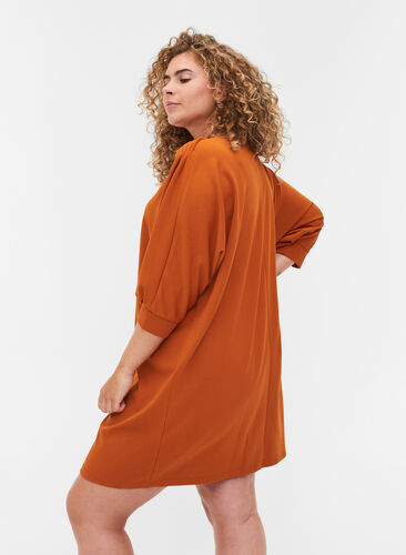 Solid-coloured tunic with 2/4 sleeves and pleated fold, Autumnal, Model image number 1