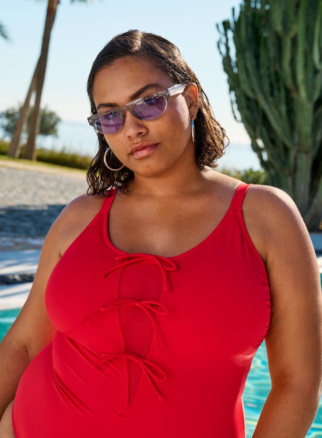 Zizzifashion Red swimsuit with bows, , Model