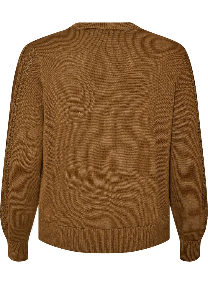 Cable-knit cardigan with decorative buttons, Brown, Packshot image number 1
