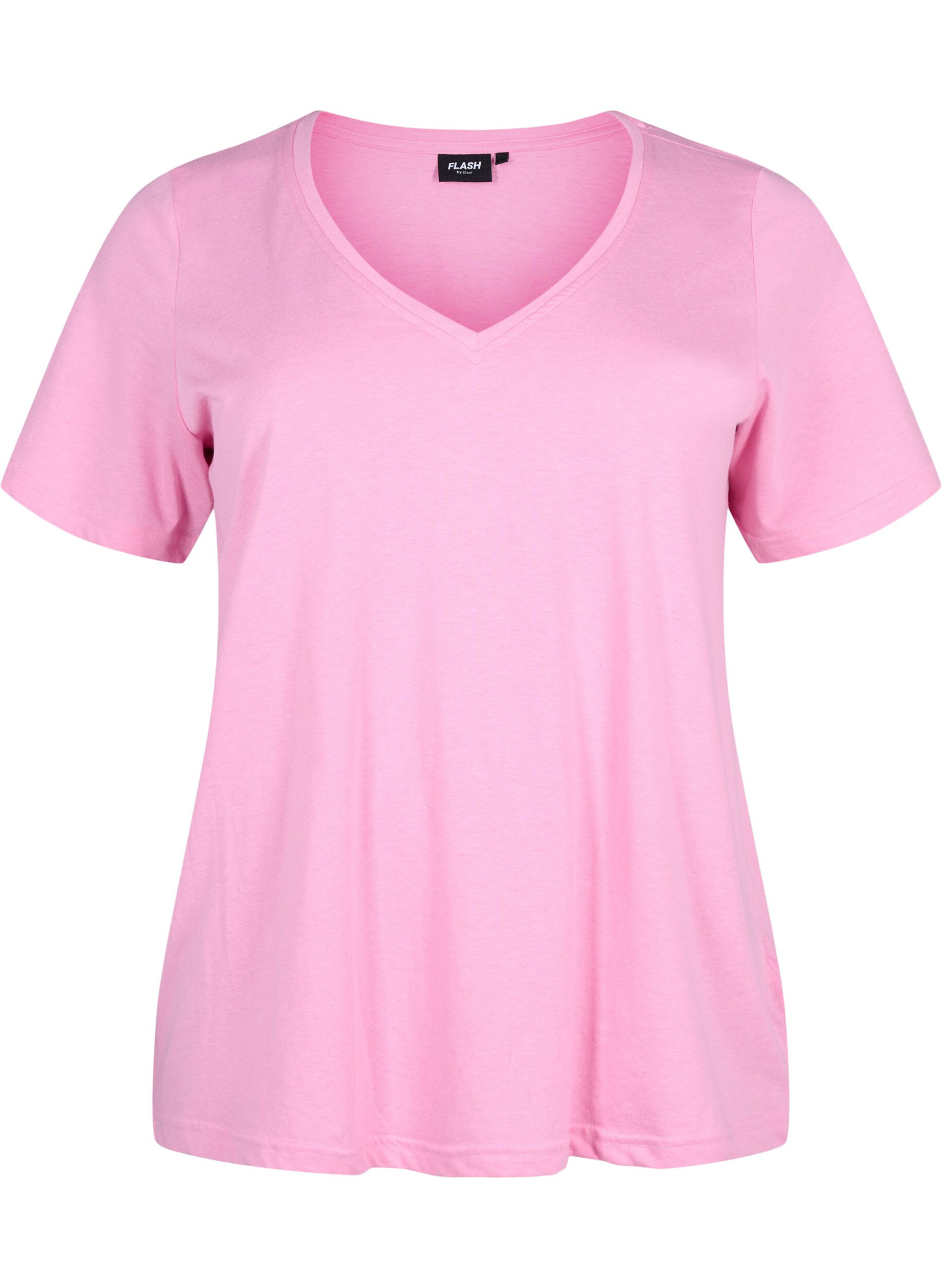 Zizzifashion FLASH - T-shirt with v-neck, Begonia Pink, Packshot image number 0