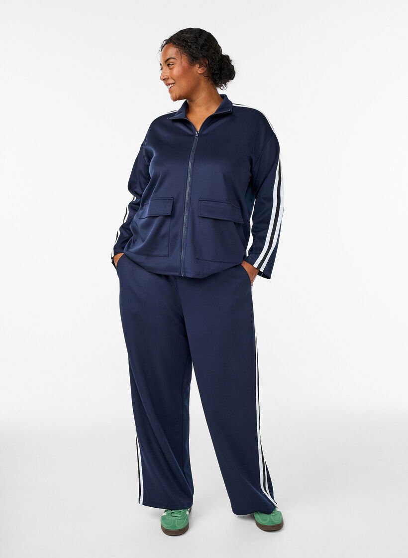 Workout jacket with stripes and cropped sleeves, Blue, Model image number 1