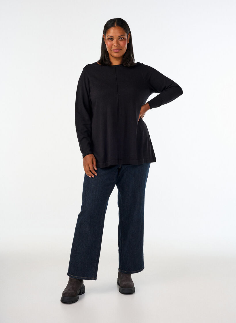 Knitted blouse in cotton-viscose blend, Black, Model image number 1
