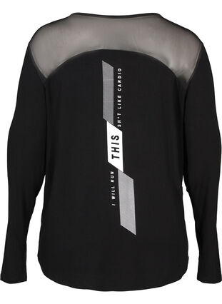 Sports top with mesh and print, Black, Packshot image number 1