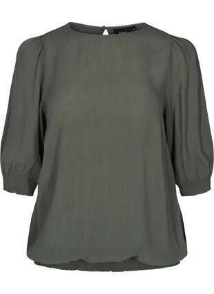 Viscose blouse with 3/4 sleeves and smock, Thyme, Packshot image number 0