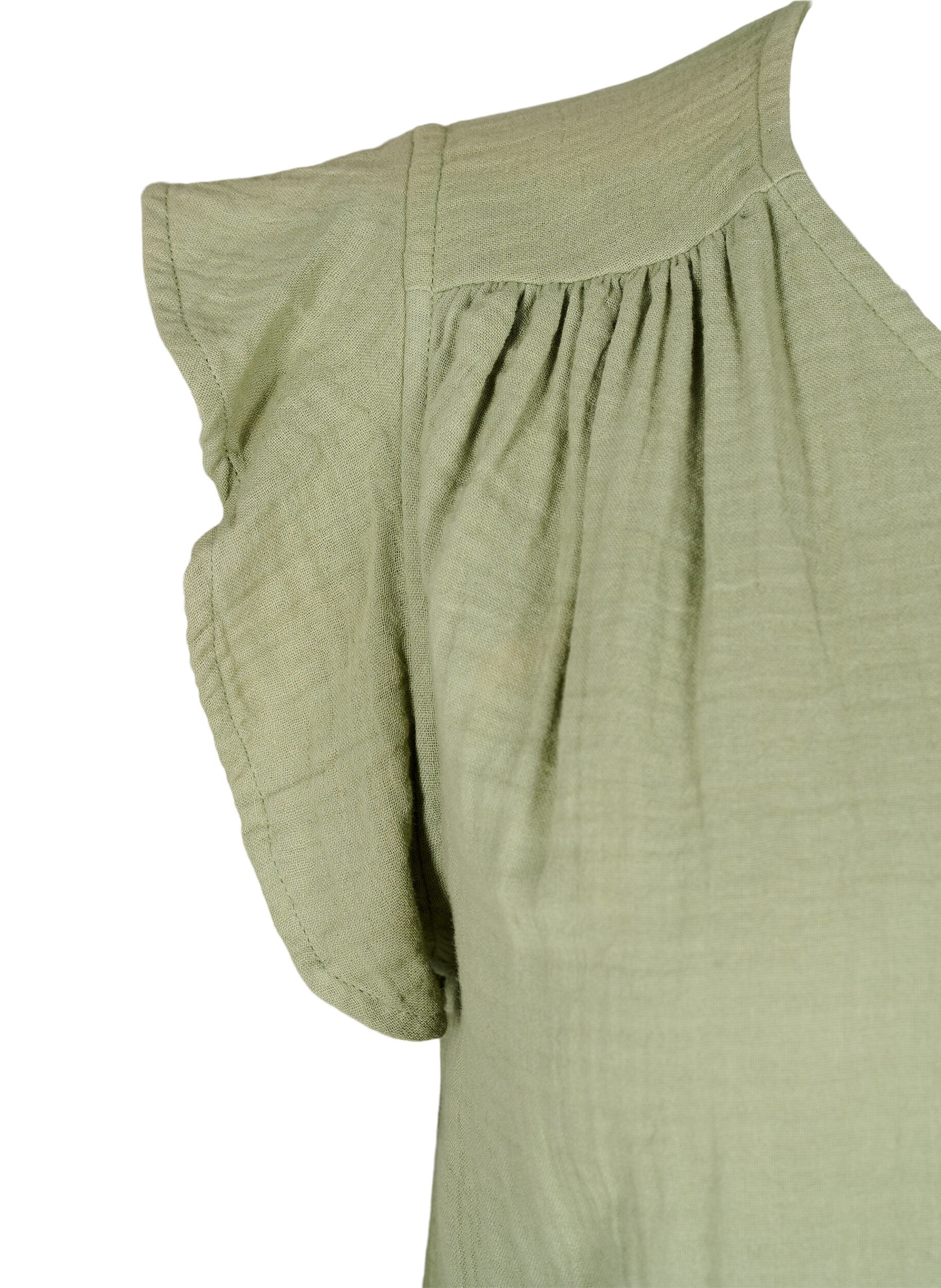 Zizzifashion Sleeveless top in cotton muslin with ruffles, Green, Packshot image number 3