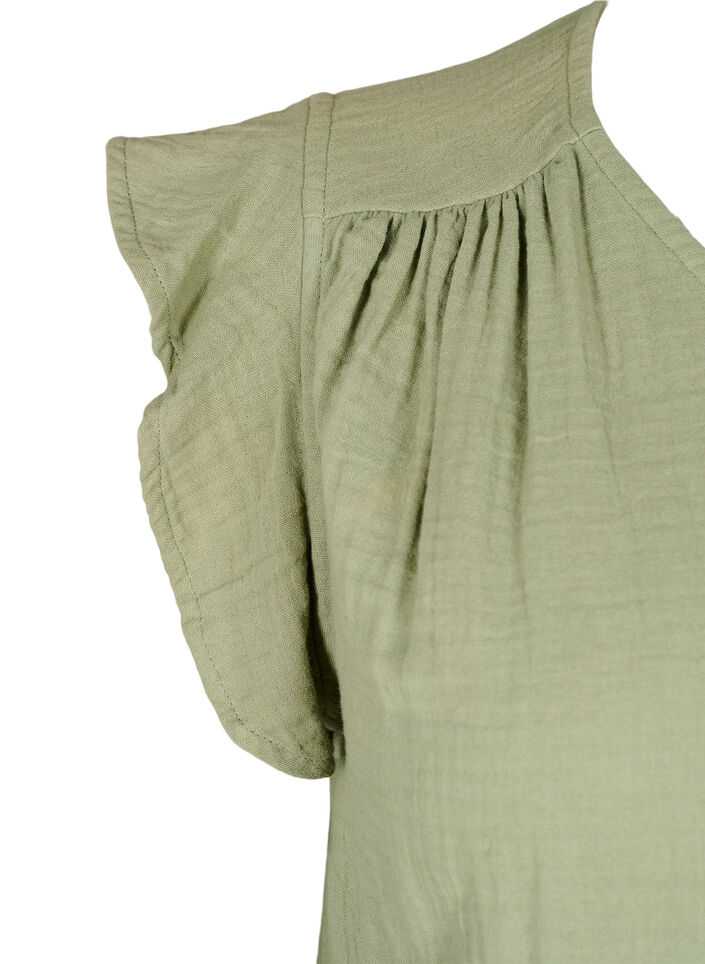 Sleeveless top in cotton muslin with ruffles, Green, Packshot image number 3