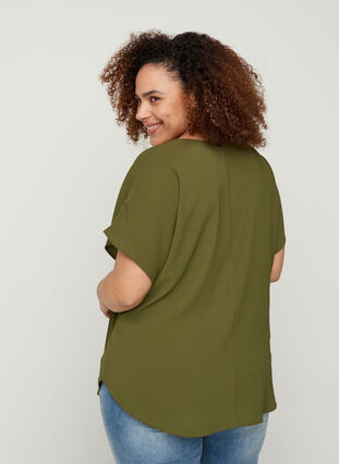 Blouse with short sleeves and a round neckline, Ivy Green, Model image number 1